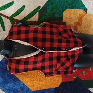 Melton vintage Buffalo plaid faux fur lined outdoor vest unisex women's sz L